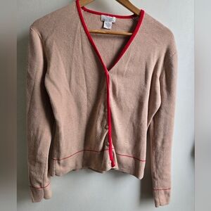 Women's Beige Cardigan with Red Trim